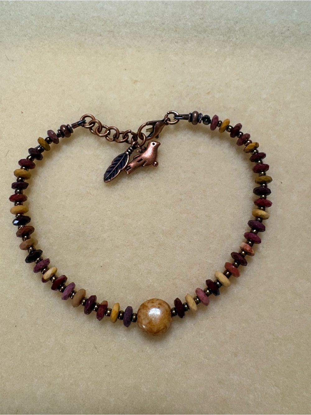Fall Bracelet Raw Mookalite and Copper Bracelet with Gold Czech Glass Focal 7.5